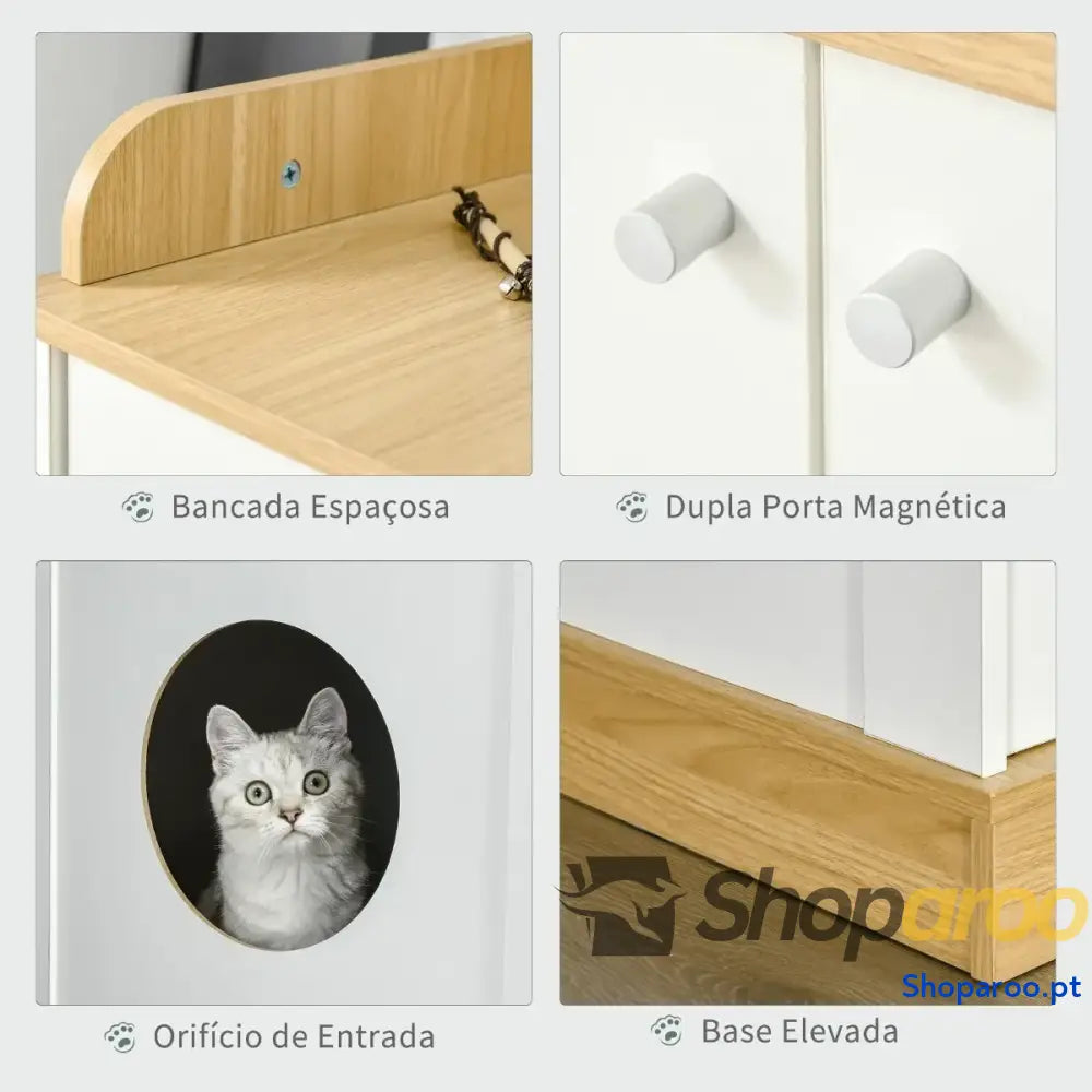 Caixa de Areia para Gatos com Pá Sanita Animais Estimação 2 Portas 44x55x39 cm Branco e Cinza