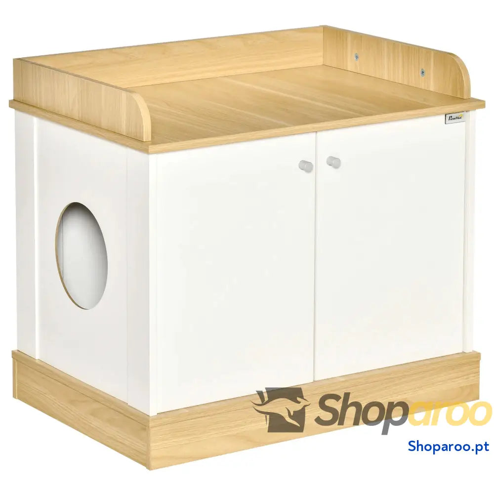Caixa de Areia para Gatos com Pá Sanita Animais Estimação 2 Portas 44x55x39 cm Branco e Cinza