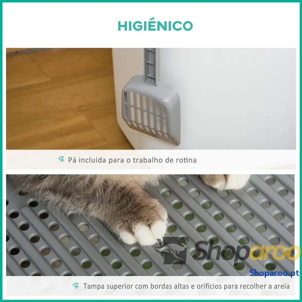 Caixa de Areia para Gatos com Pá Sanita Animais Estimação 2 Portas 44x55x39 cm Branco e Cinza