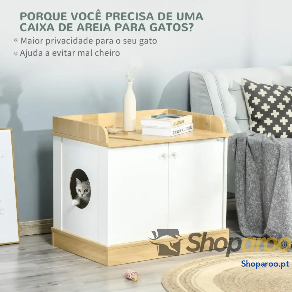 Caixa de Areia para Gatos com Pá Sanita Animais Estimação 2 Portas 44x55x39 cm Branco e Cinza