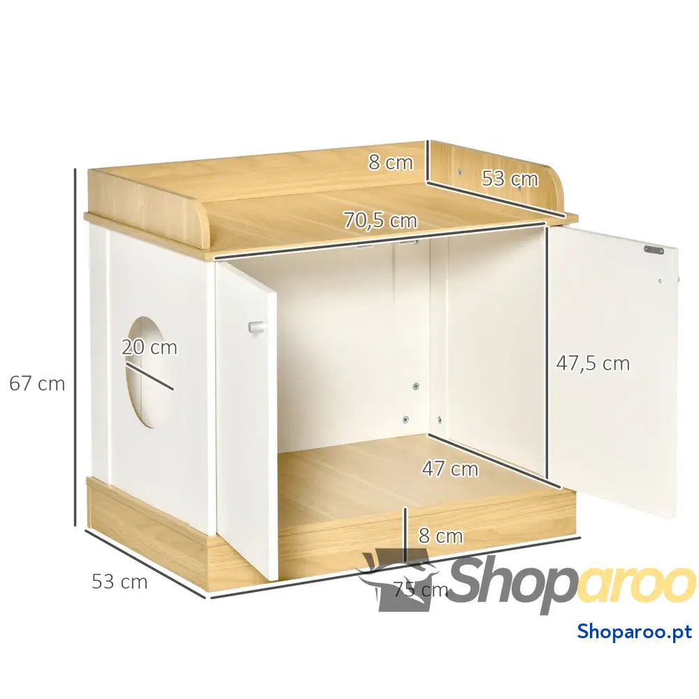 Caixa de Areia para Gatos com Pá Sanita Animais Estimação 2 Portas 44x55x39 cm Branco e Cinza