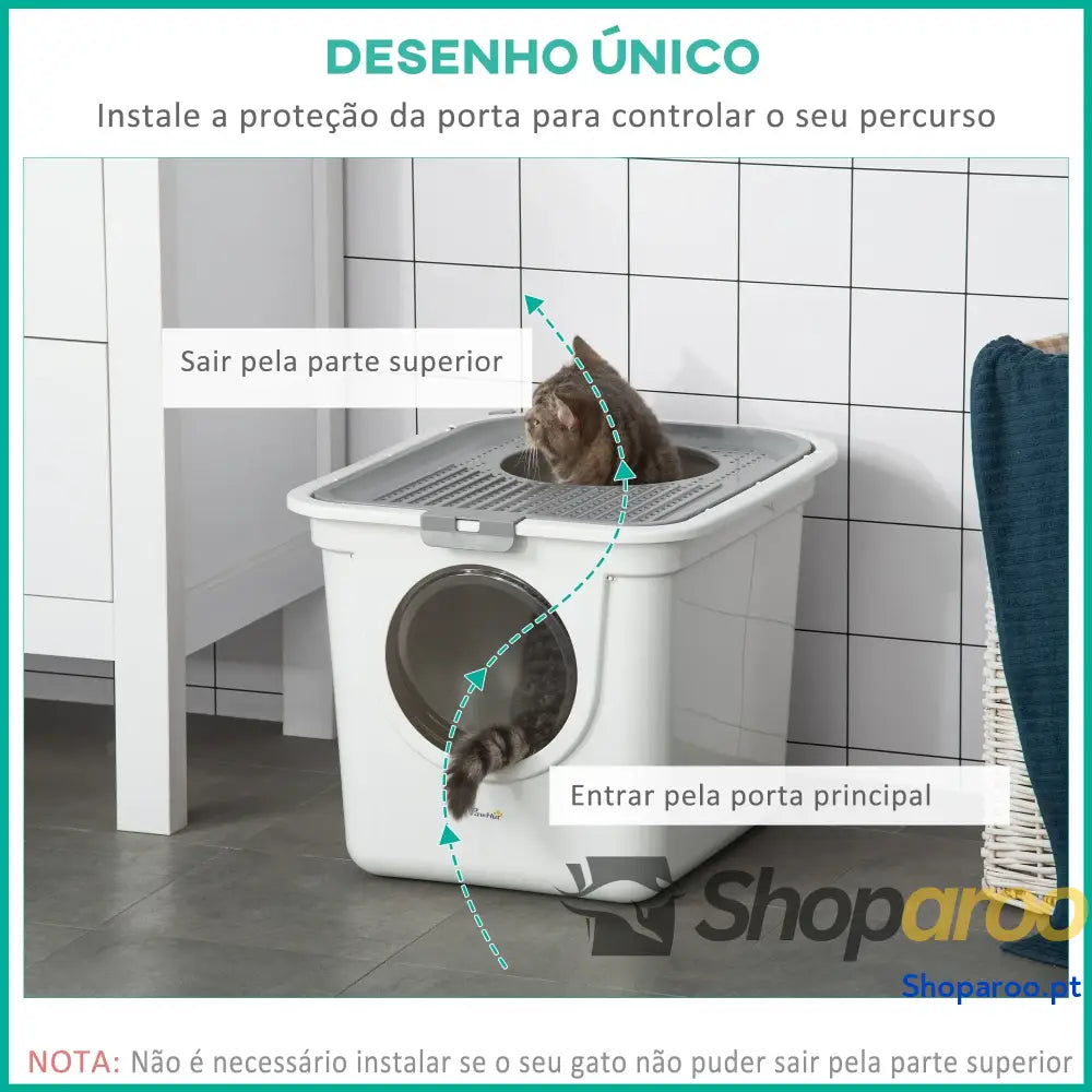 Caixa de Areia para Gatos com Pá Sanita Animais Estimação 2 Portas 44x55x39 cm Branco e Cinza