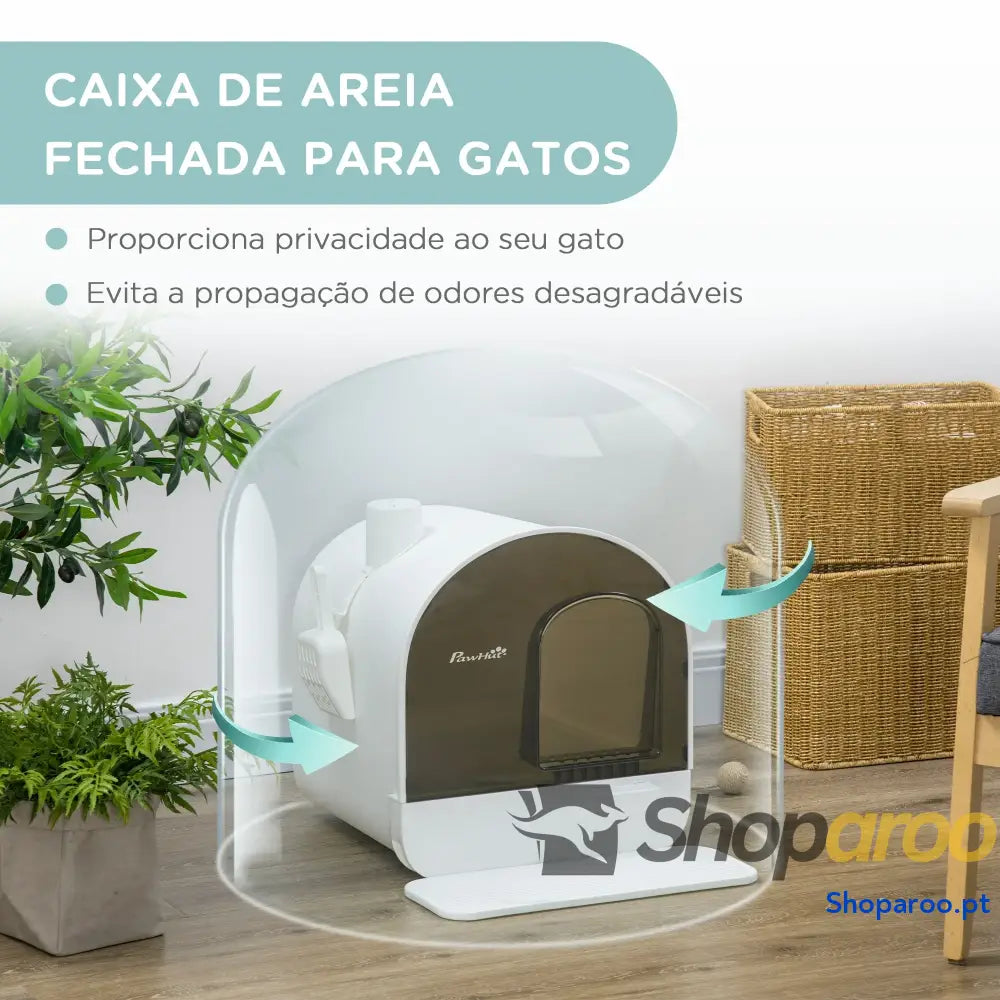 Caixa de Areia para Gatos com Porta Dianteira Bandeja Removível Pá Tapete e Filtro 43x44x47cm Branco