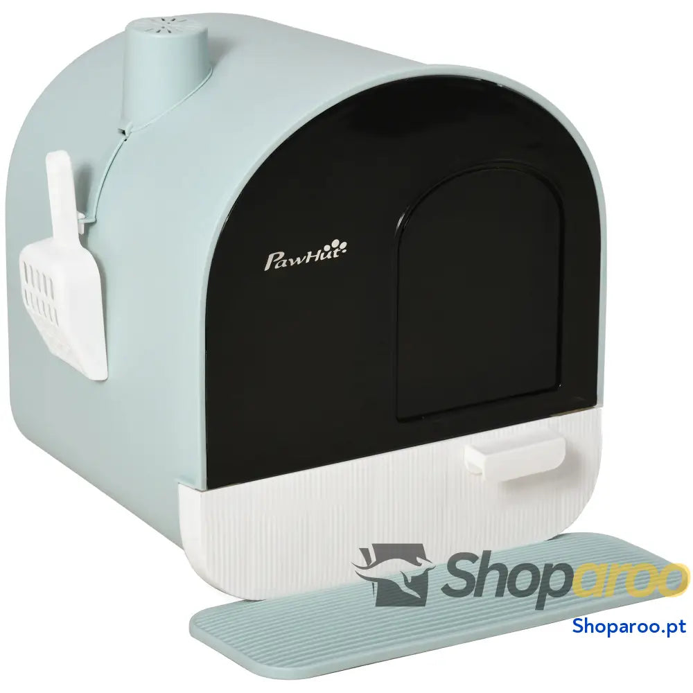 Caixa de Areia para Gatos com Porta Dianteira Bandeja Removível Pá Tapete e Filtro 43x44x47cm Branco