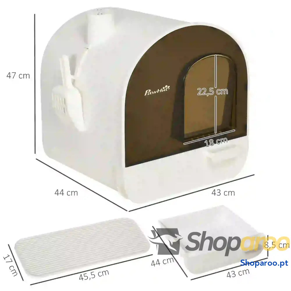 Caixa de Areia para Gatos com Porta Dianteira Bandeja Removível Pá Tapete e Filtro 43x44x47cm Branco