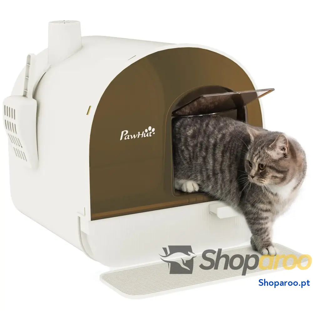 Caixa de Areia para Gatos com Porta Dianteira Bandeja Removível Pá Tapete e Filtro 43x44x47cm Branco