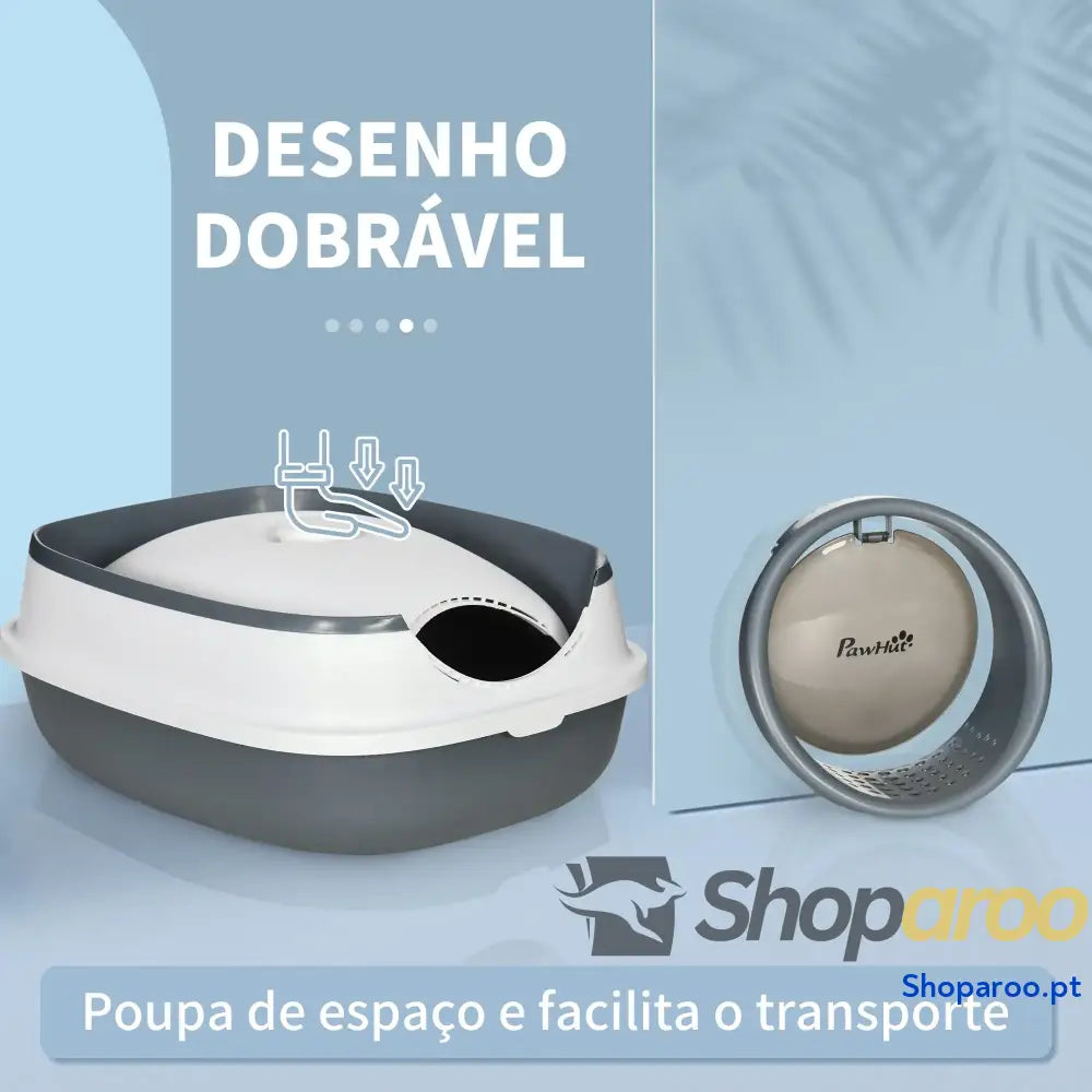 Caixa de Areia para Gatos Dobrável Fechada com Pá 52x41x38 cm Branco e Cinza