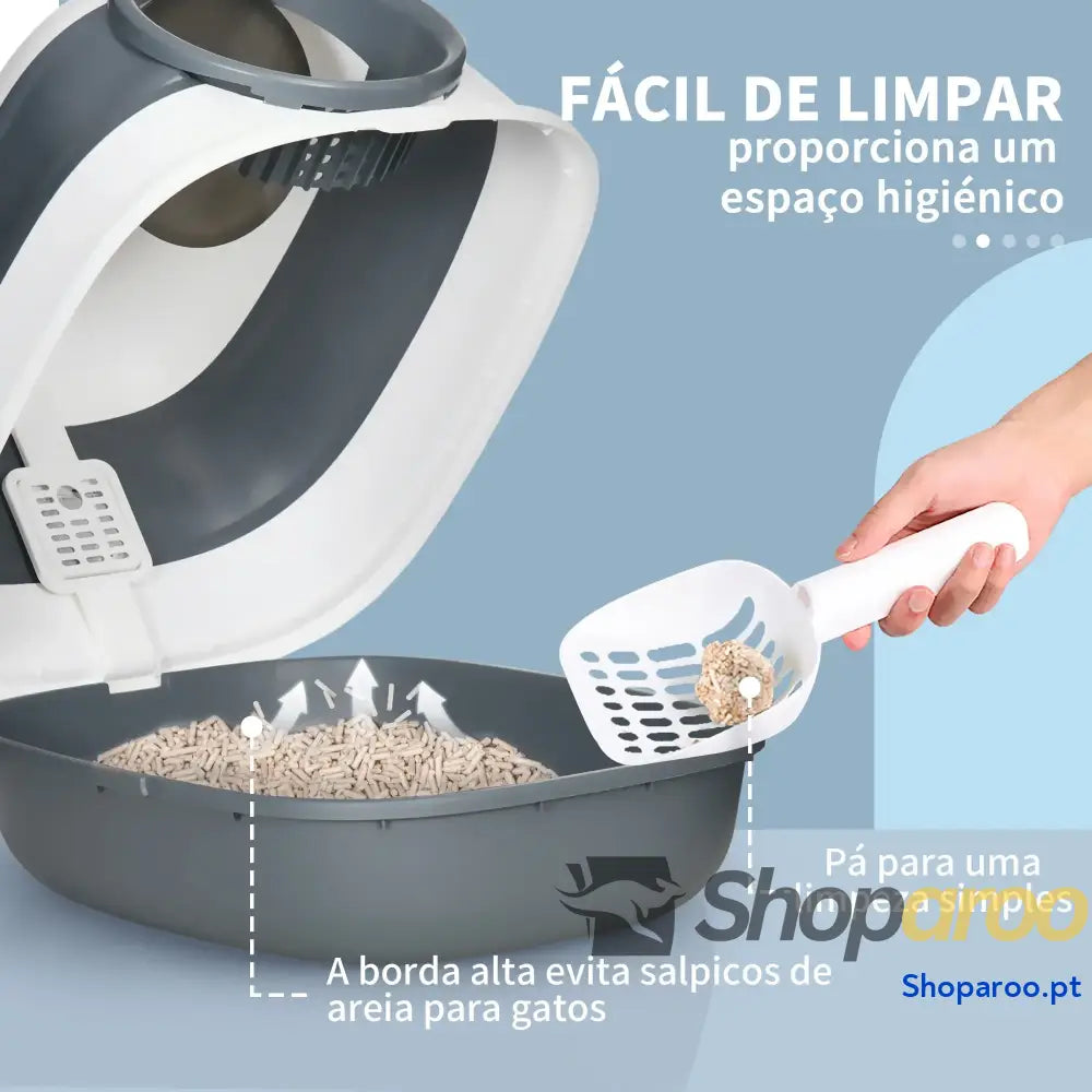 Caixa de Areia para Gatos Dobrável Fechada com Pá 52x41x38 cm Branco e Cinza