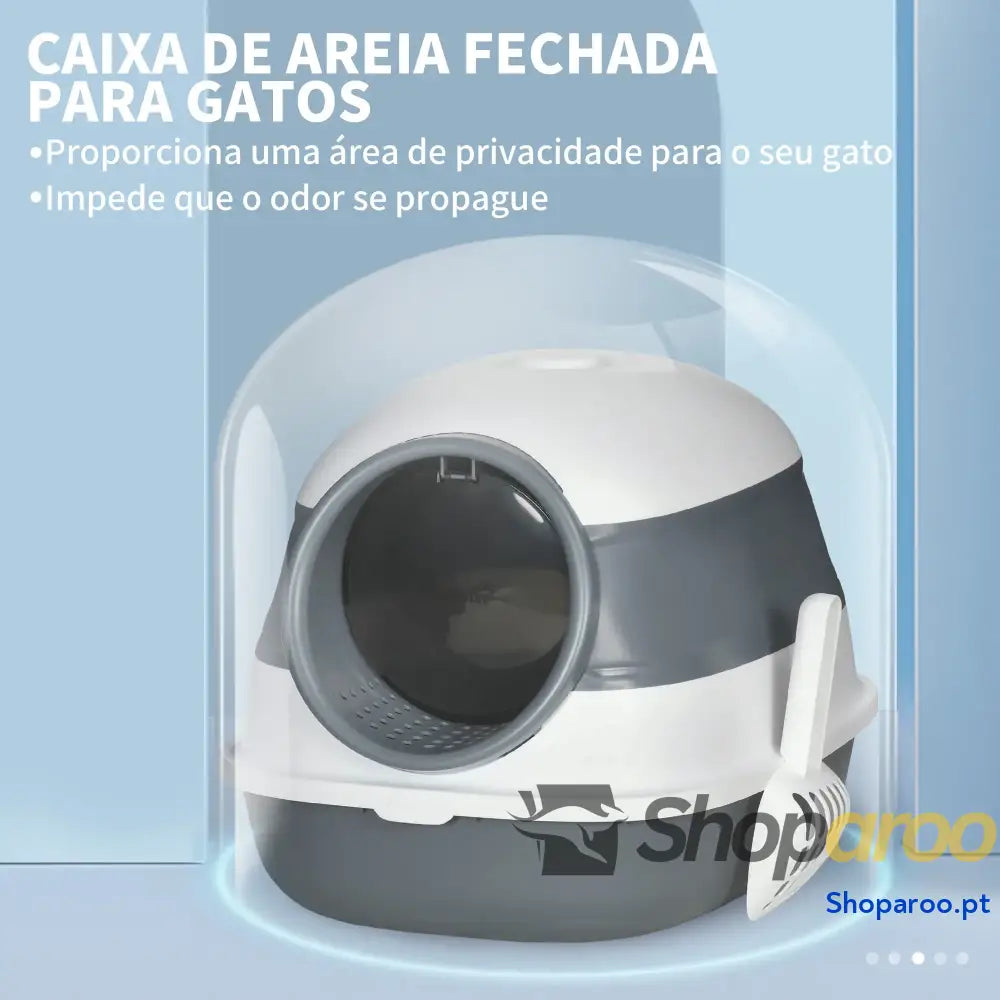 Caixa de Areia para Gatos Dobrável Fechada com Pá 52x41x38 cm Branco e Cinza