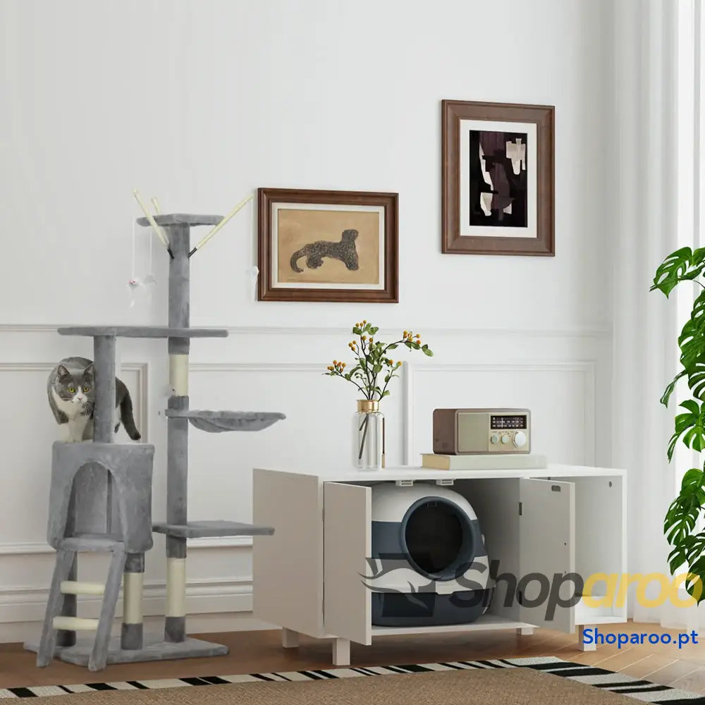 Caixa de Areia para Gatos Dobrável Fechada com Pá 52x41x38 cm Branco e Cinza