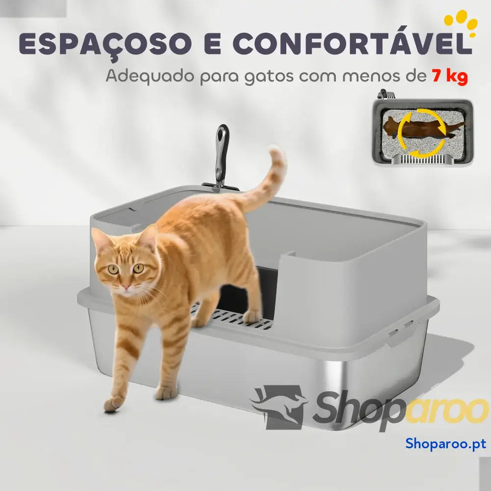 Caixa de areia para gatos em aço inoxidável XL com borda alta
