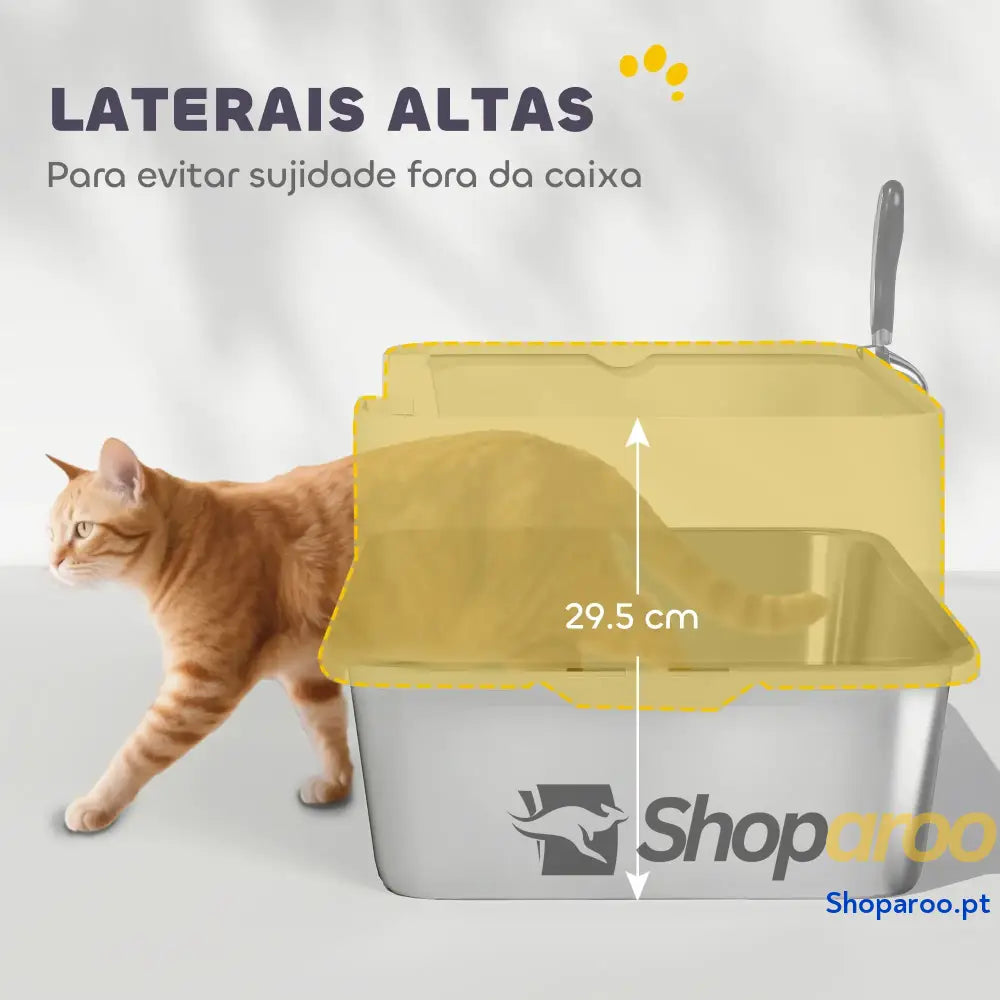Caixa de areia para gatos em aço inoxidável XL com borda alta