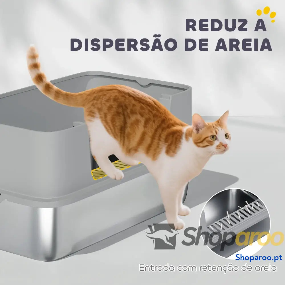 Caixa de areia para gatos em aço inoxidável XL com borda alta