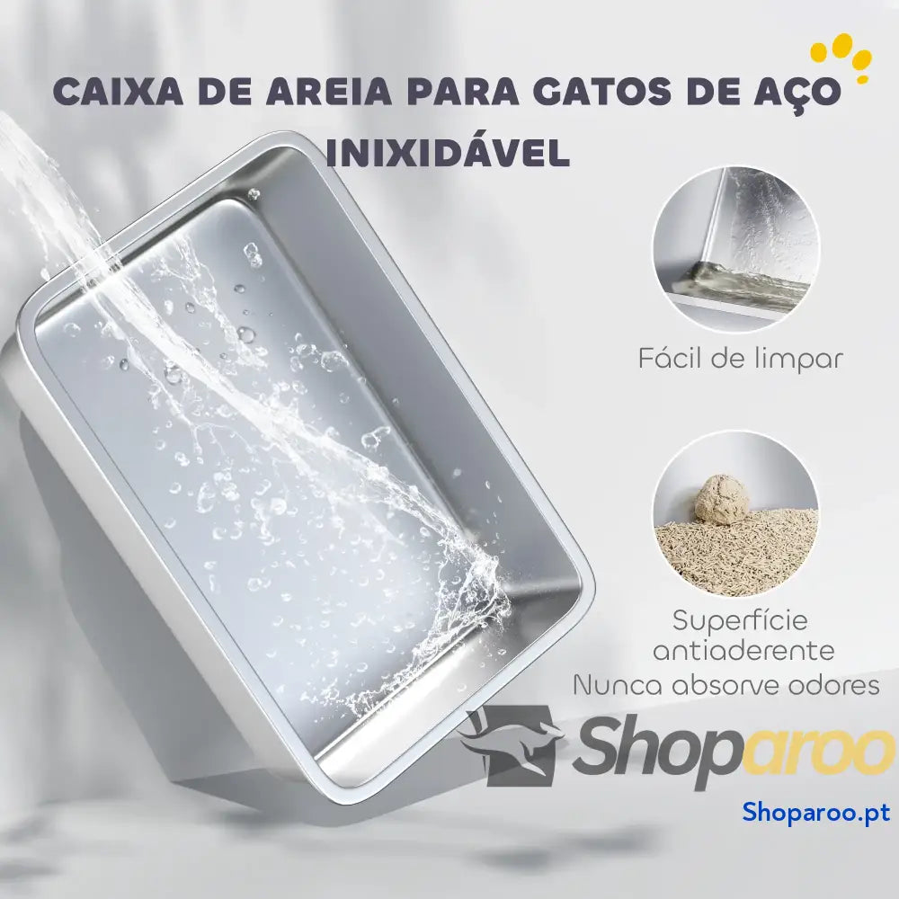 Caixa de areia para gatos em aço inoxidável XL com borda alta