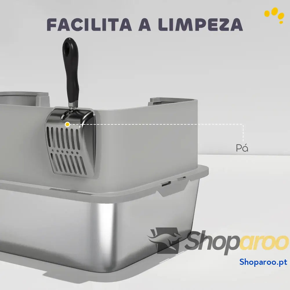 Caixa de areia para gatos em aço inoxidável XL com borda alta