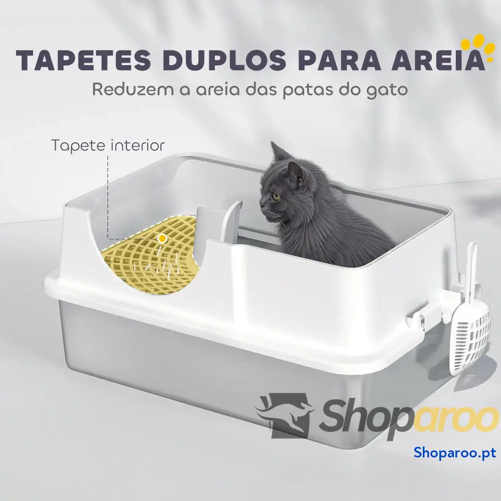 Caixa de areia para gatos fechada com bandeja inox e tampa removível