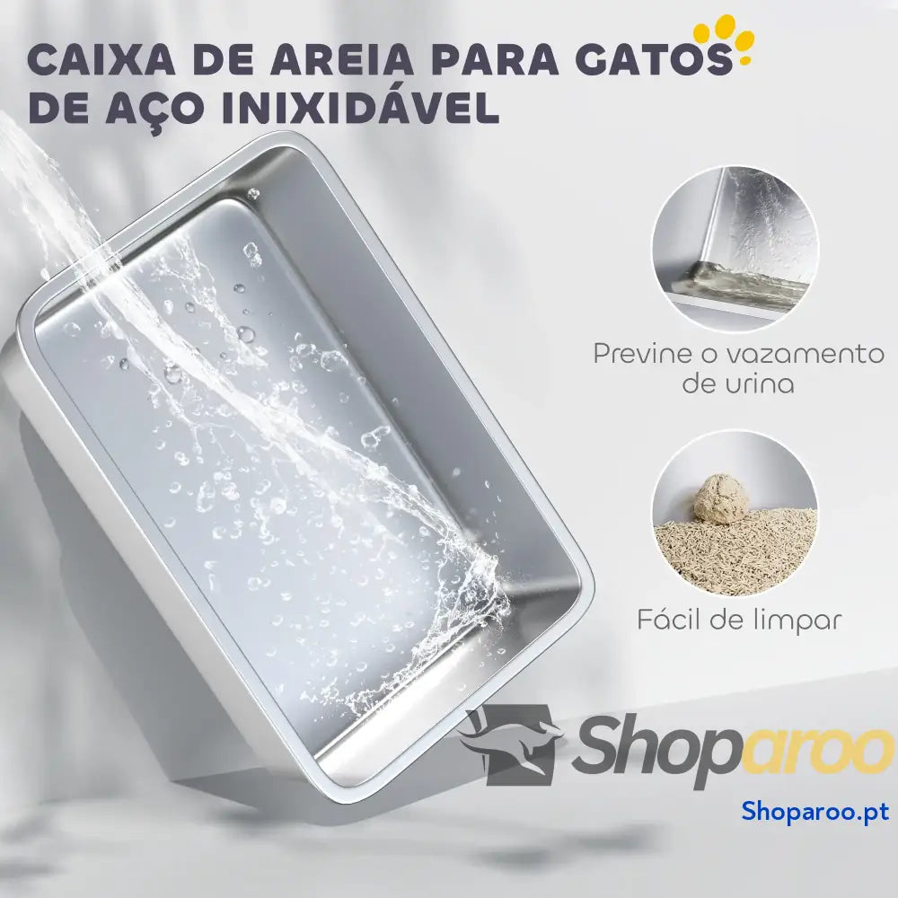 Caixa de areia para gatos fechada com bandeja inox e tampa removível