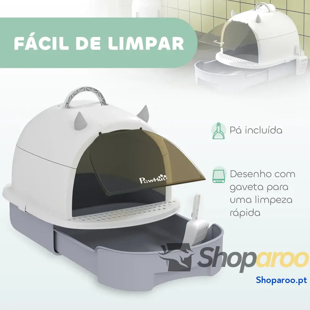 Caixa de areia para gatos fechada com filtro carvão branco e cinza