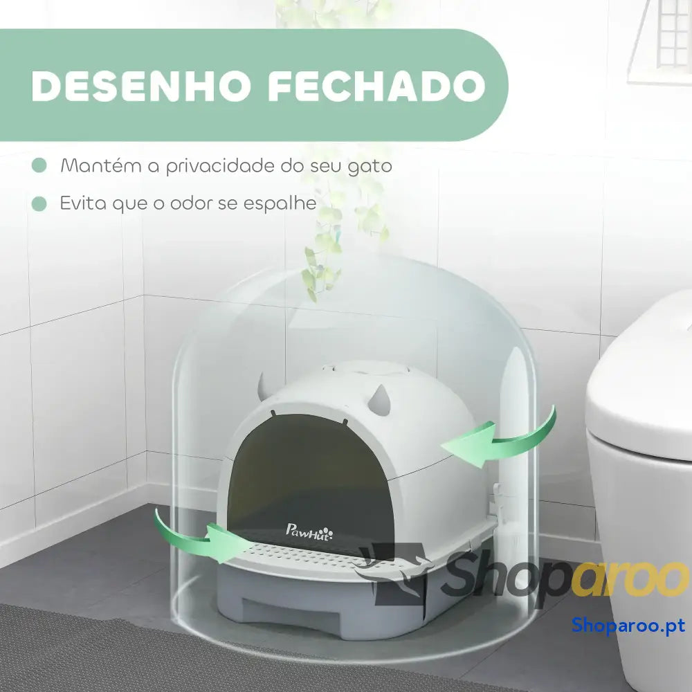 Caixa de areia para gatos fechada com filtro carvão branco e cinza