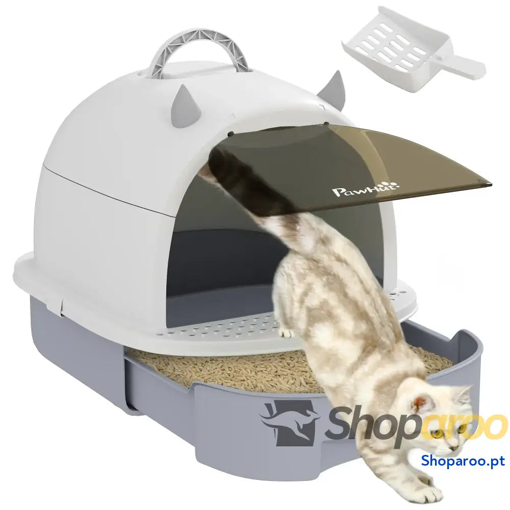 Caixa de areia para gatos fechada com filtro carvão branco e cinza