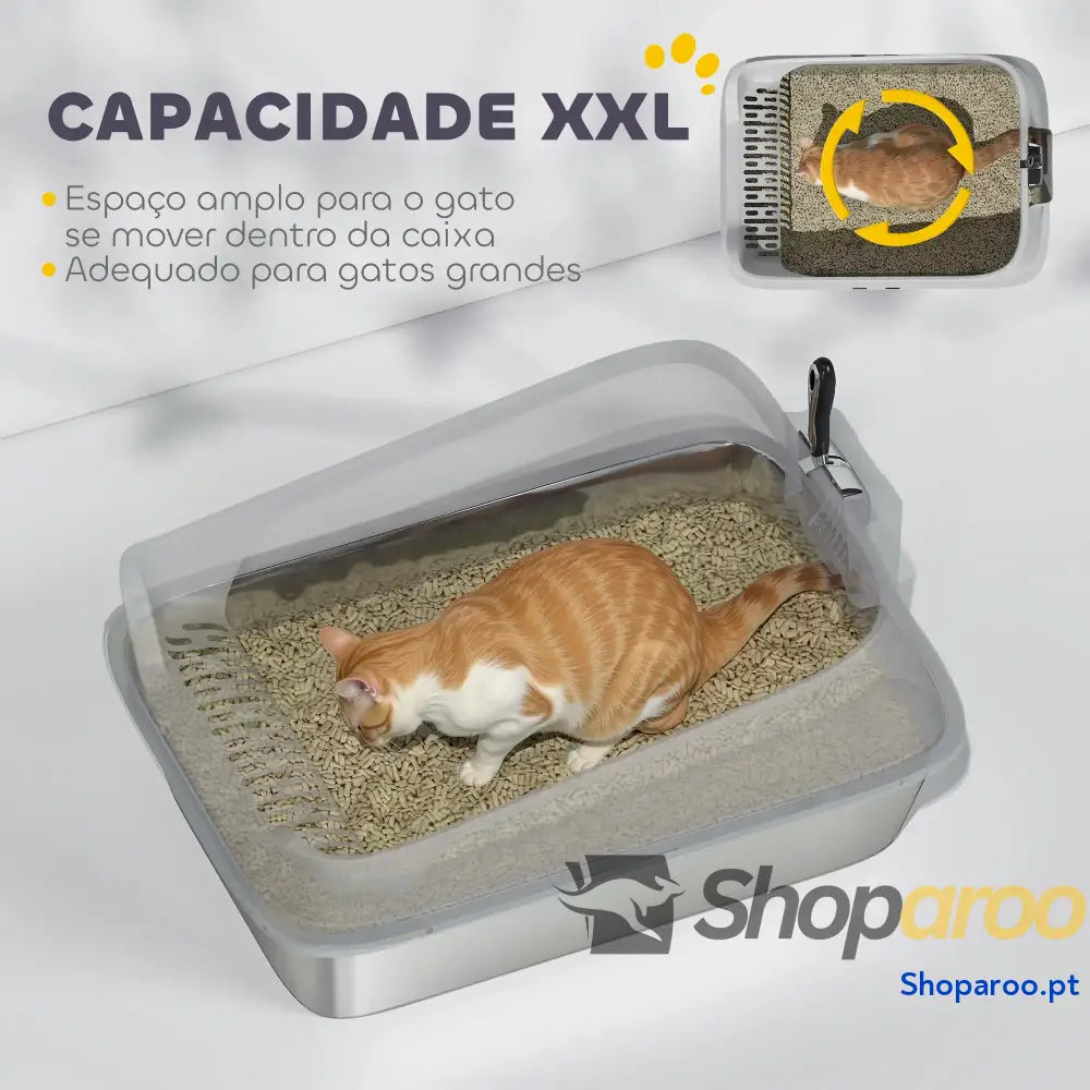 Caixa de areia para gatos XXL em aço inoxidável com borda alta