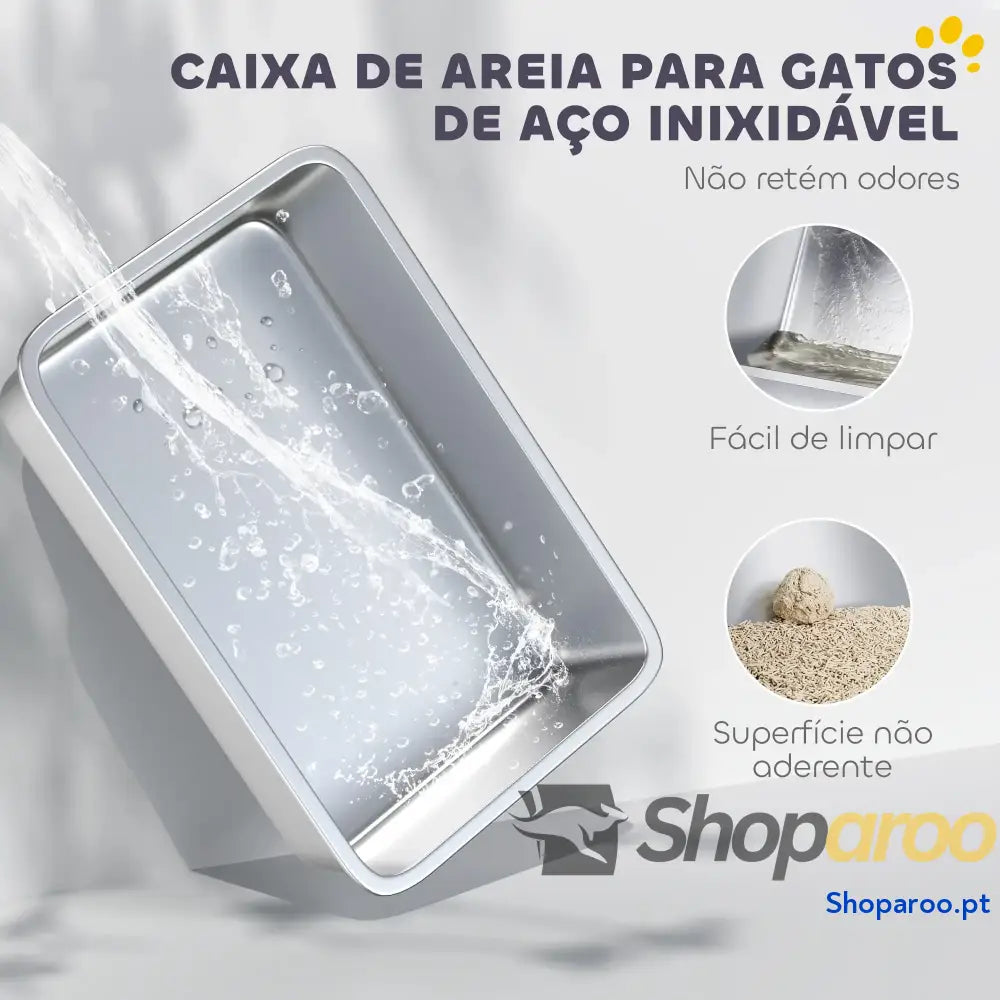 Caixa de areia para gatos XXL em aço inoxidável com borda alta