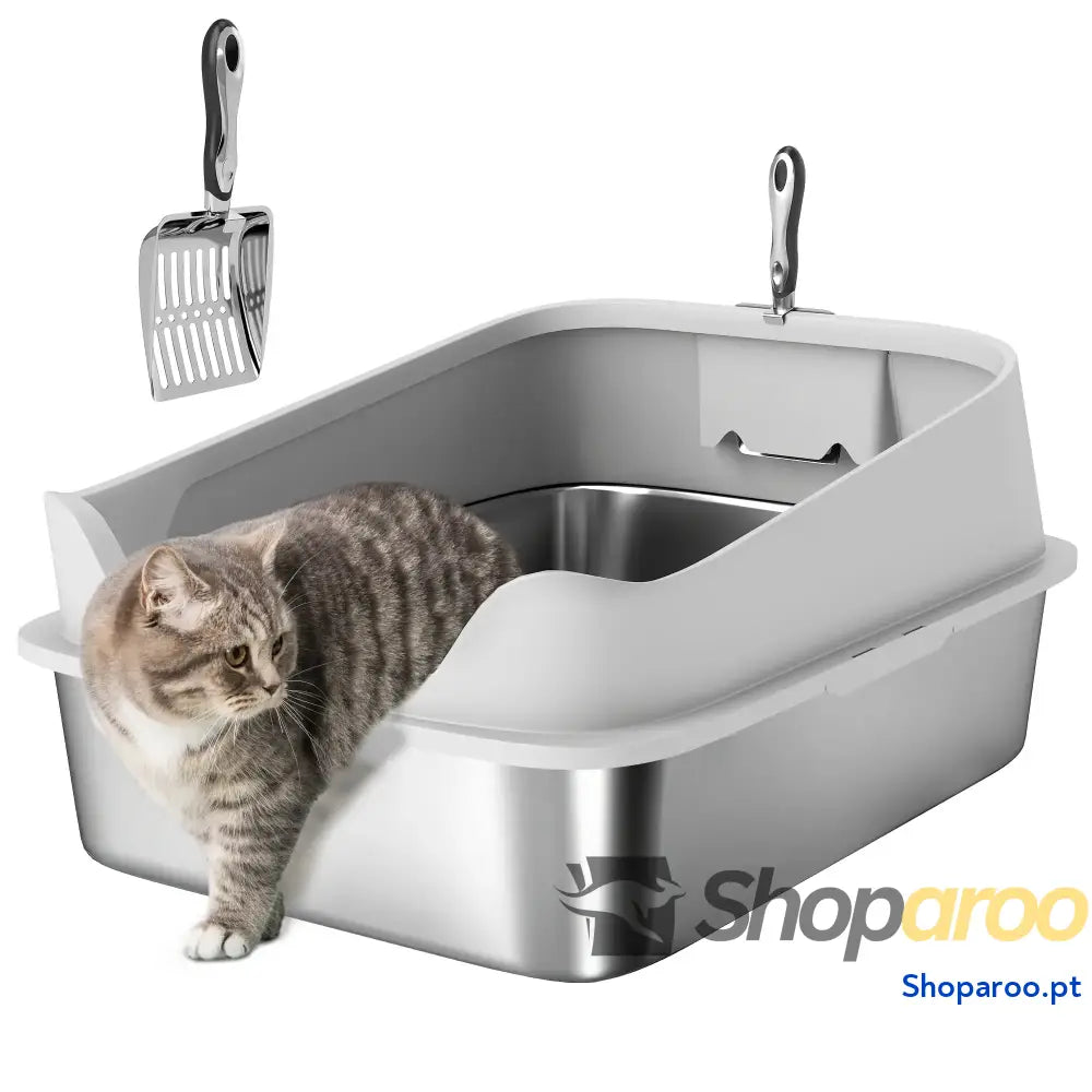 Caixa de areia para gatos XXL em aço inoxidável com borda alta