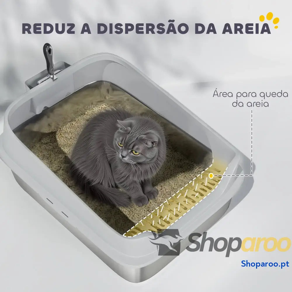 Caixa de areia para gatos XXL em aço inoxidável com borda alta