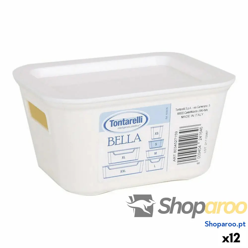 Caixa de Armazenagem com Tampa Bella Branco 13,9 x 11,4 x 7,2 cm (12 Unidades)