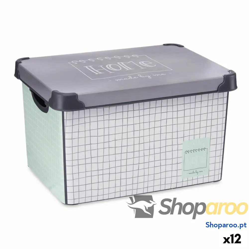 Caixa de Armazenagem com Tampa Kipit Home Cinzento Plástico Quadriculado 22 L 29 x 23,5 x 39 cm (12 Unidades)