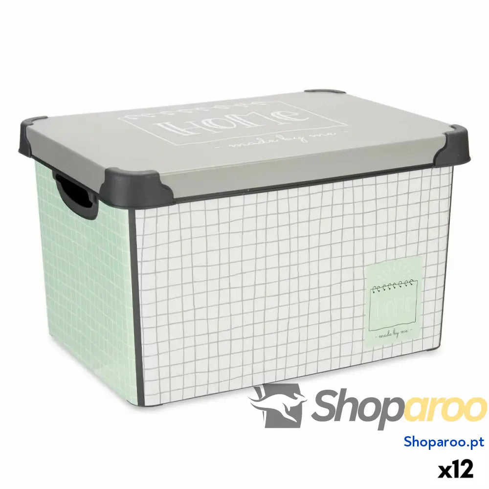 Caixa de Armazenagem com Tampa Kipit Home Cinzento Plástico Quadriculado 17 L 28 x 22 x 37 cm (12 Unidades)