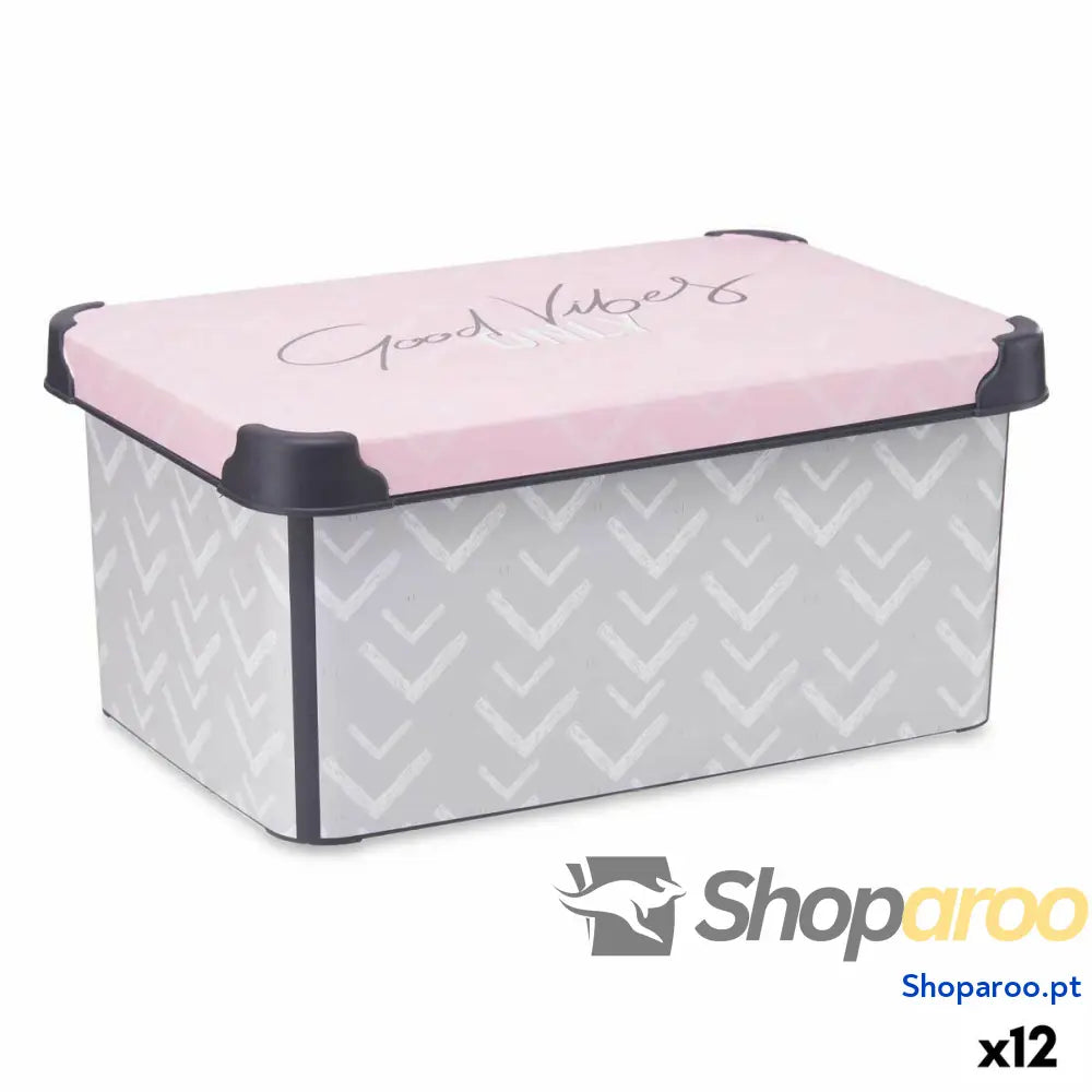 Caixa de Armazenagem com Tampa Kipit Vibes Cinzento Cor de Rosa Plástico 10 L 22,7 x 16,5 x 34,5 cm (12 Unidades)