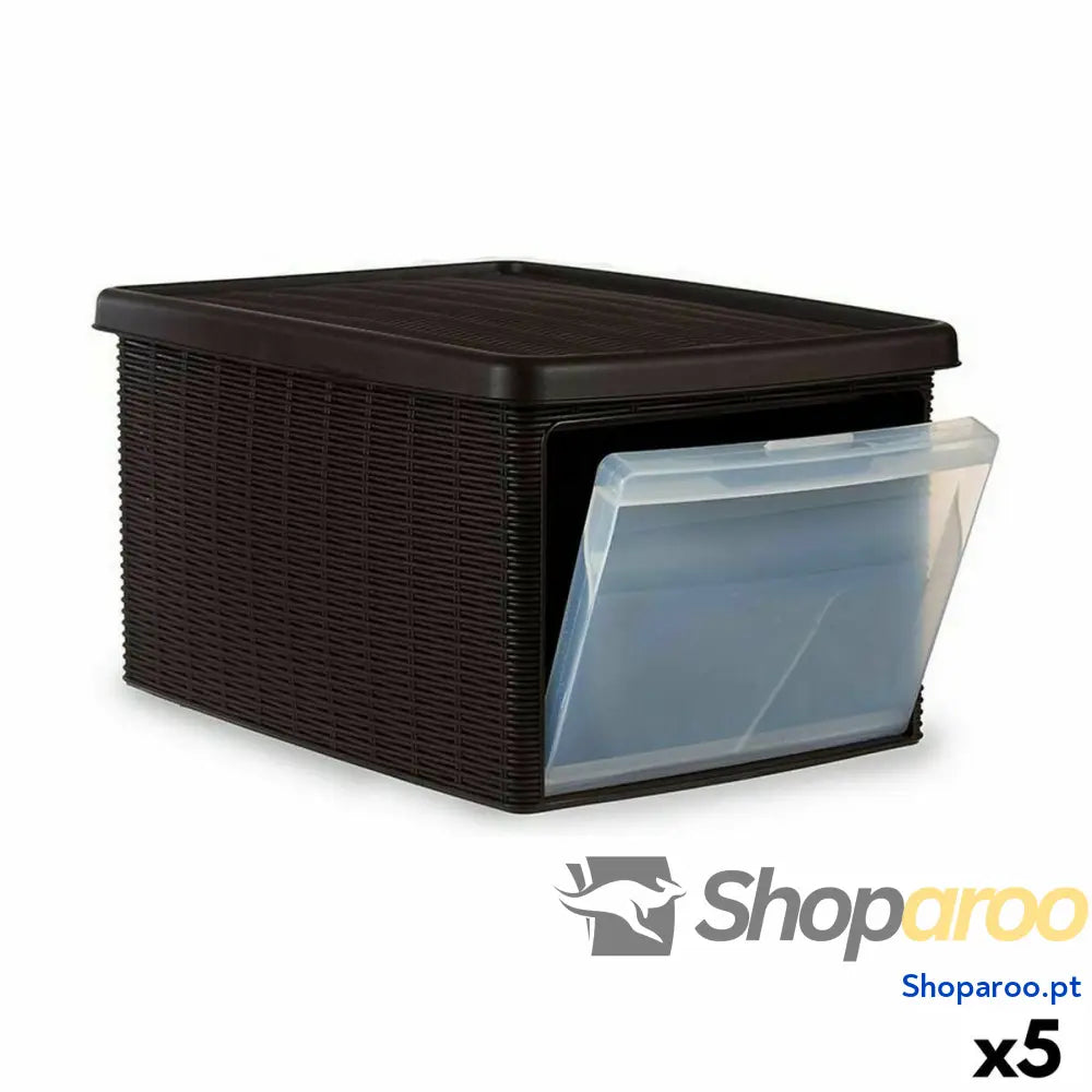 Caixa de Armazenagem com Tampa Stefanplast Elegance Bijzettafel Castanho Plástico 29 x 21 x 39 cm (5 Unidades)