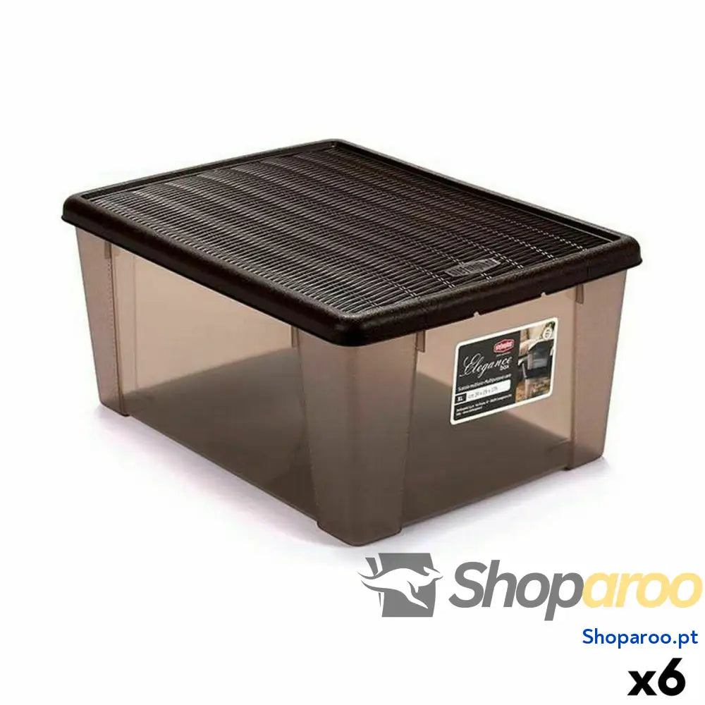 Caixa de Armazenagem com Tampa Stefanplast Elegance Castanho Plástico 15 L 29 x 17 x 39 cm (6 Unidades)