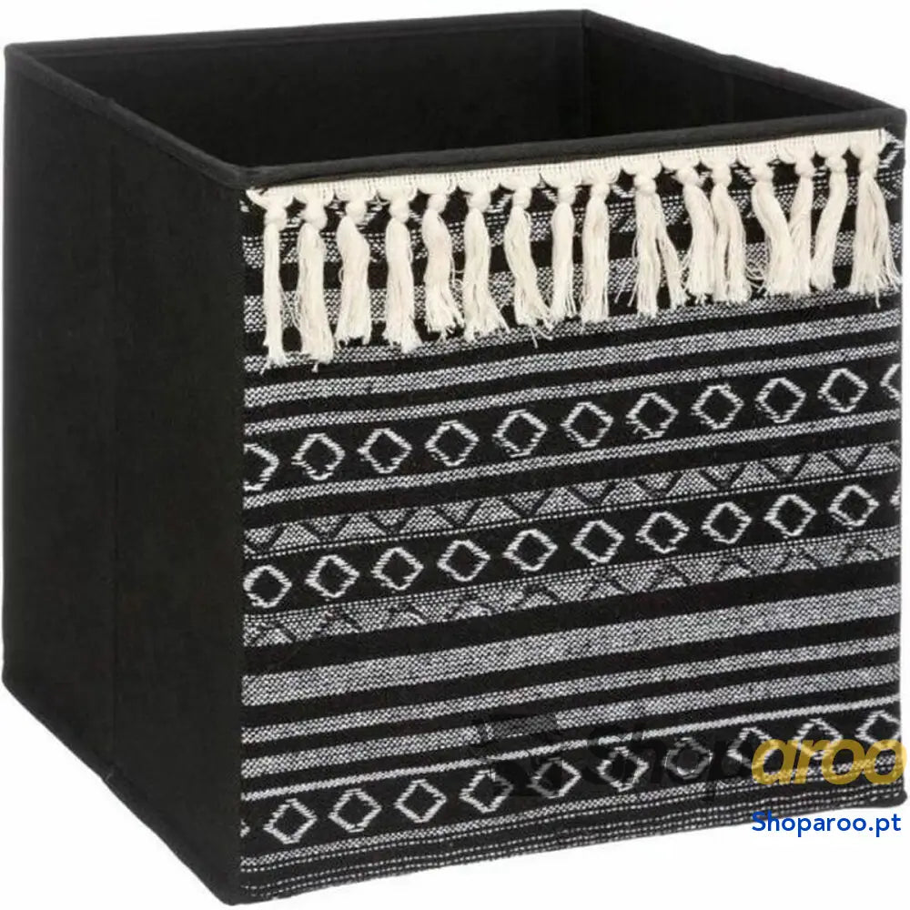 Caixa de Armazenagem Five Etnic Com franja 31 x 31 x 31 cm Preto Plástico