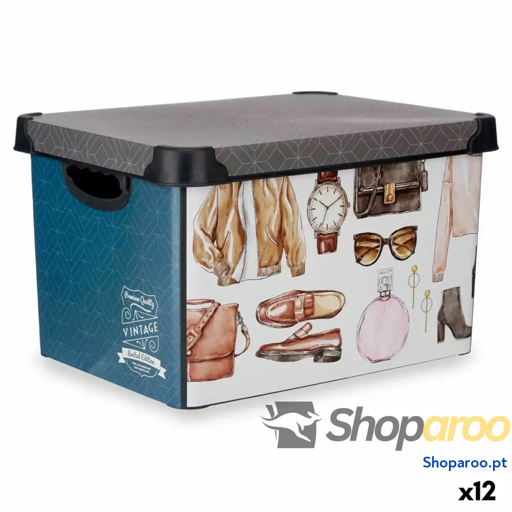 Caixa de Armazenagem Kipit Vintage Plástico Vintage 22 L 30 x 23,5 x 40 cm Com pegas (12 Unidades)