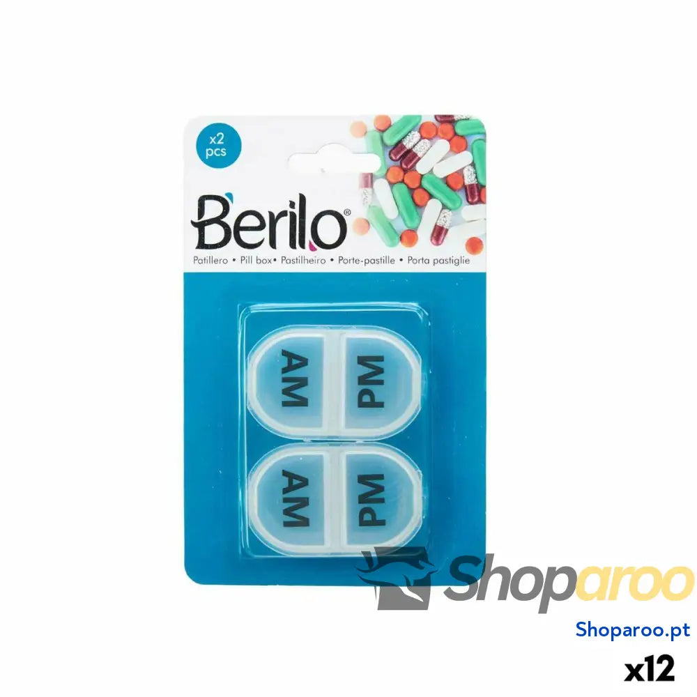 Caixa de Medicamentos com Compartimentos Berilo HW0929-2 Transparente Plástico 11,5 x 18 x 2,2 cm Conjunto (12 Unidades)
