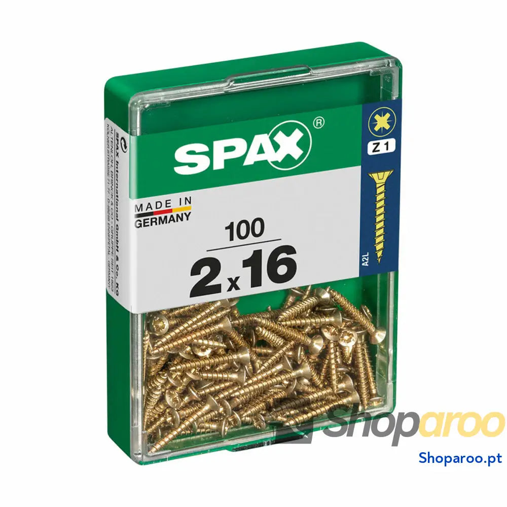 Caixa de parafusos SPAX 4081020200162 Cabeça plana 2 x 12 mm 16 2,0 (100 Unidades)