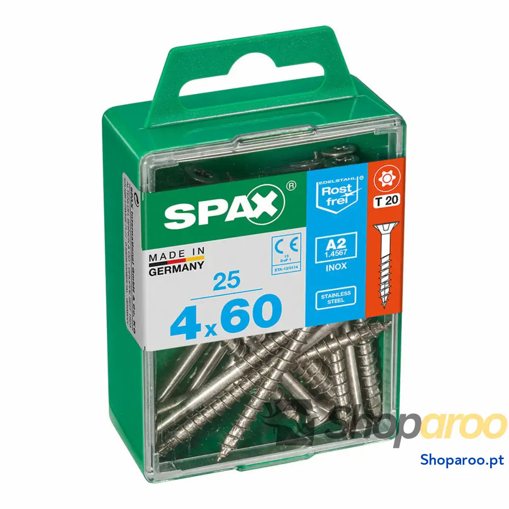 Caixa de parafusos SPAX 4197000400602 Parafuso madeira Cabeça plana (4 x 60 mm) (4,0