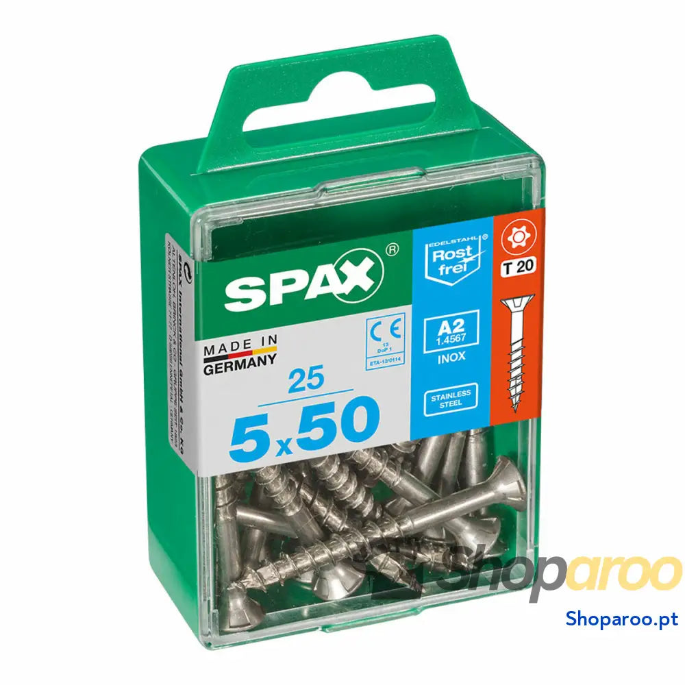 Caixa de parafusos SPAX 4197000500502 Parafuso madeira Cabeça plana (5 x 50 mm) (5,0