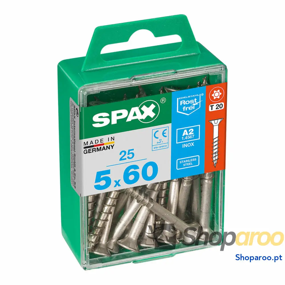 Caixa de parafusos SPAX 4197000500602 Parafuso madeira Cabeça plana (5 x 60 mm) (5,0
