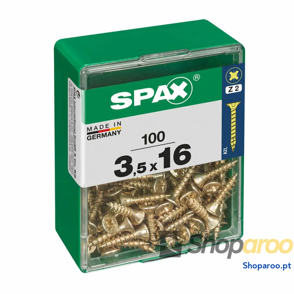 Caixa de parafusos SPAX Cabeça plana 3,5 x 16 mm (100 Unidades)
