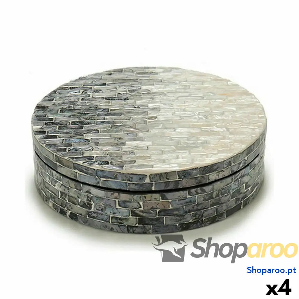 Caixa Decorativa Branco Preto Prateado Madrepérola Aglomerado 25 x 8,5 cm (4 Unidades)