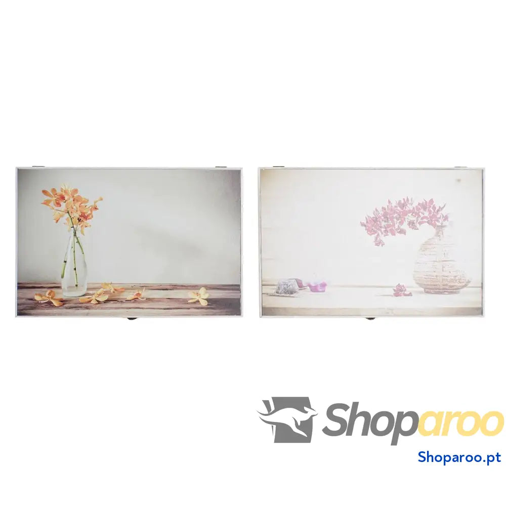 Caixa Decorativa DKD Home Decor Amarelo Bege Cor de Rosa Madeira MDF Bloemen Vaso Contador (2 Unidades)