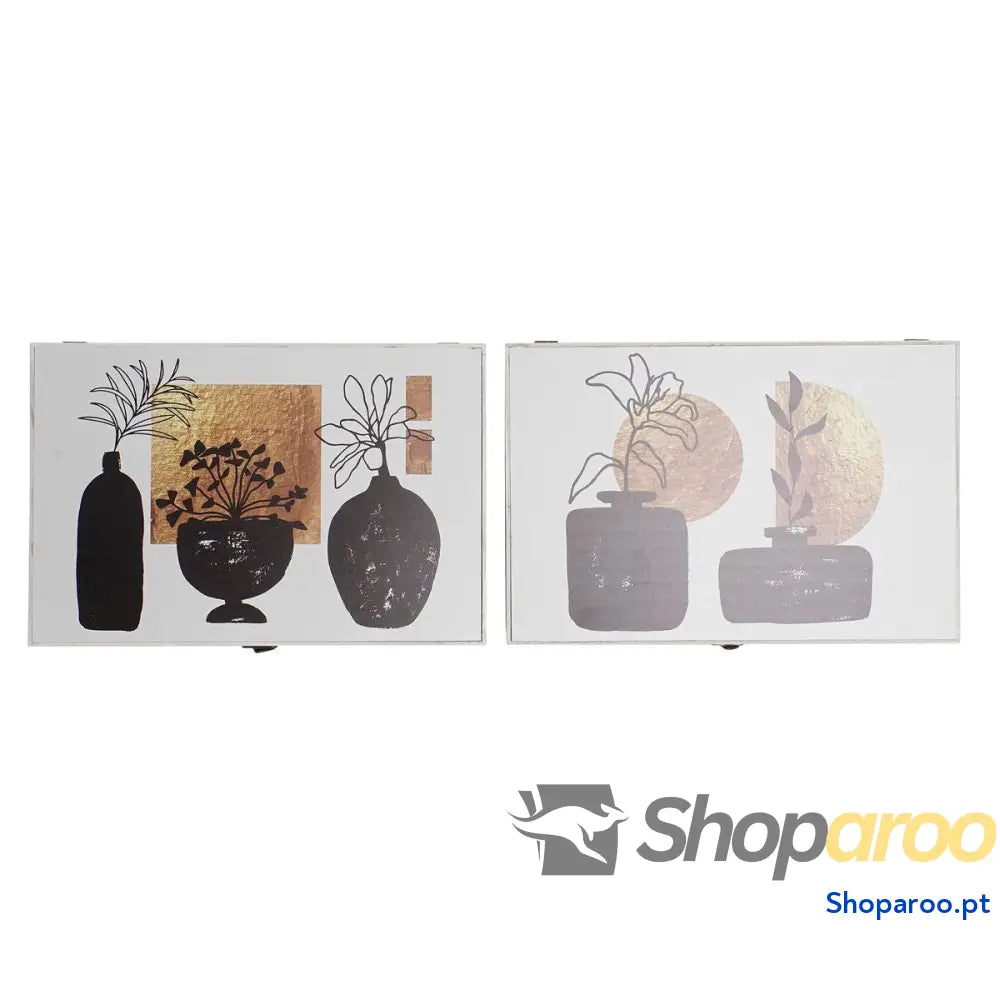 Caixa Decorativa DKD Home Decor Branco Preto Dourado Madeira MDF Moderno Vaso (2 Unidades)