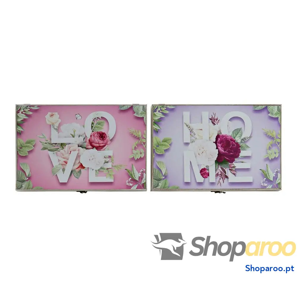 Caixa Decorativa DKD Home Decor Cor de Rosa Lilás Madeira MDF Tropical Contador (2 Unidades)