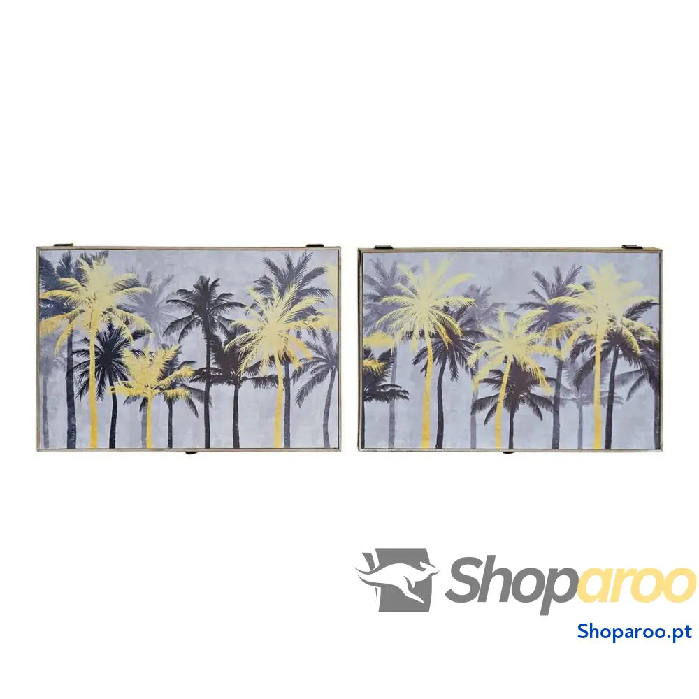 Caixa Decorativa DKD Home Decor Preto Dourado Madeira MDF Palmeiras Tropical Contador (2 Unidades)