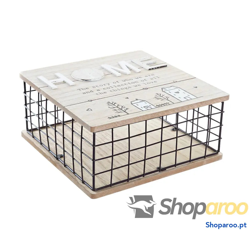 Caixa Decorativa DKD Home Decor Preto Natural Metal Madeira MDF