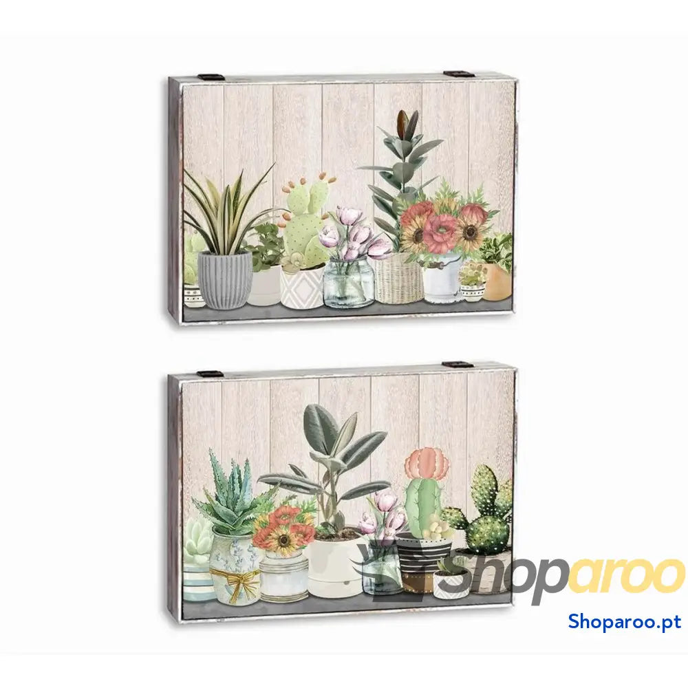 Caixa Decorativa DKD Home Decor Verde Bege Madeira MDF Vaso Planta Contador (2 Unidades)