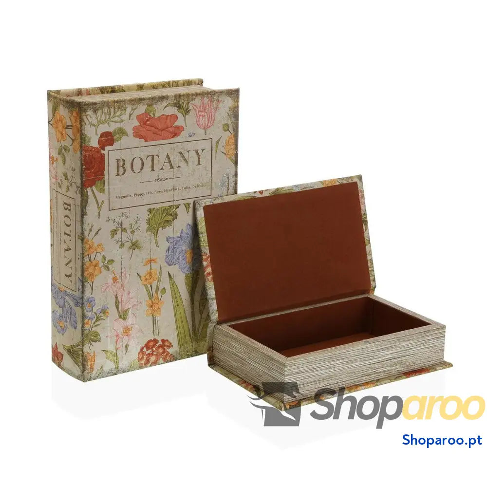Caixa Decorativa Versa Botany Livro Tela Madeira MDF 7 x 27 18 cm